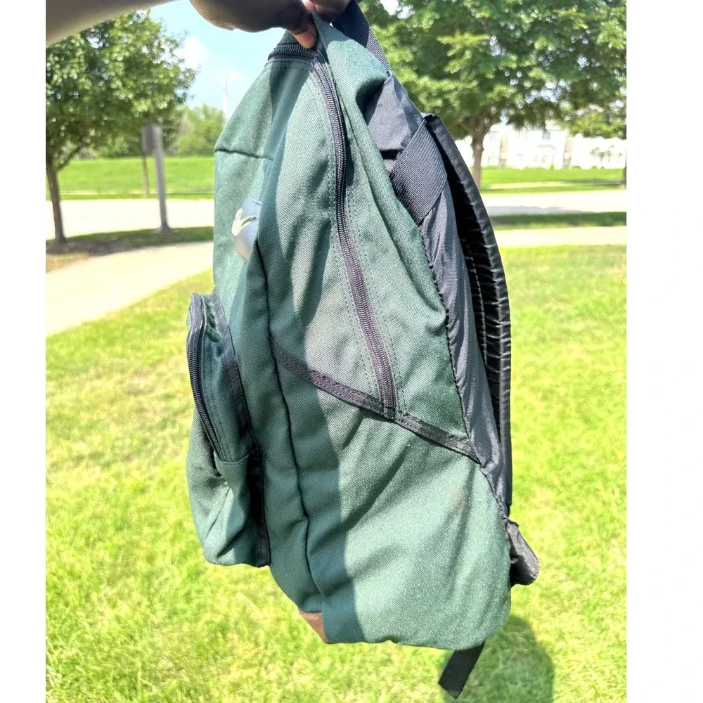 Vintage Nike Suede Leather Bottom Swoosh Green Backpack‎